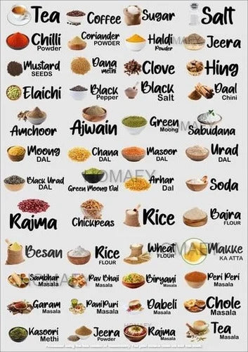 3D Kitchen Spice Jar Label Stickers – Waterproof (Pack of 1 – 60 Stickers)